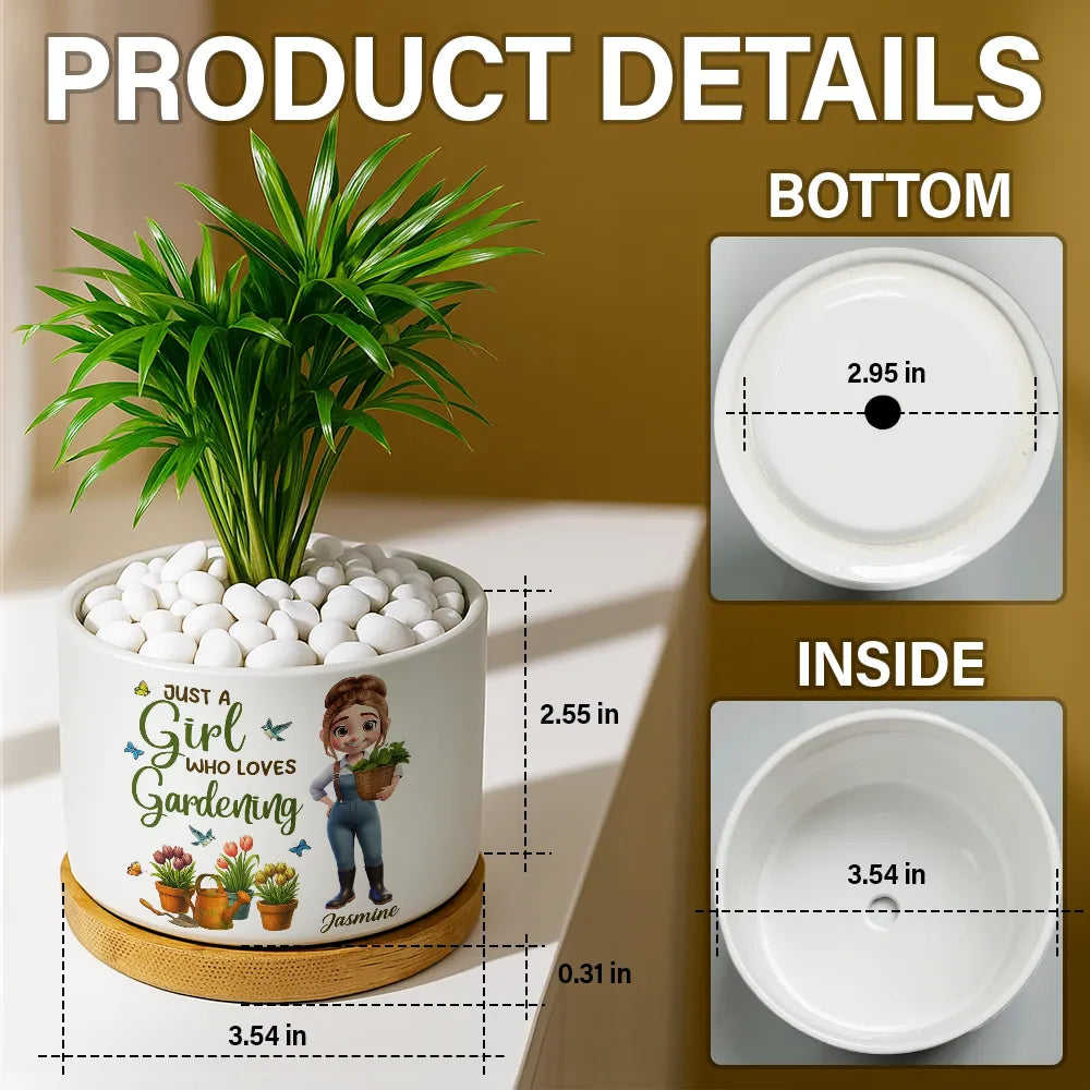 Gardening, Gift For Women, Happy - Just A Girl Who Loves Gardening - Personalized Ceramic Plant Pot