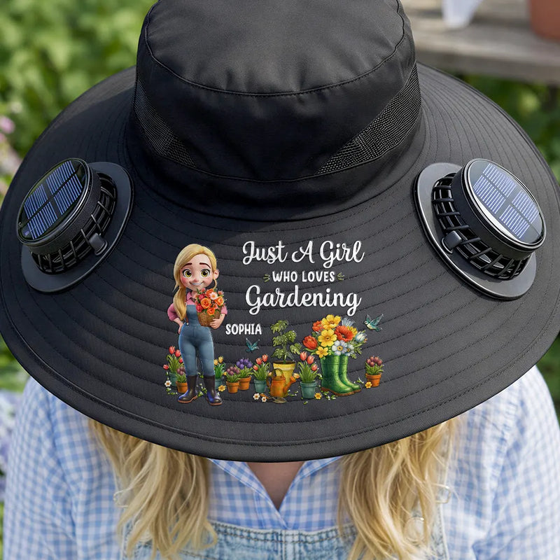 Gardening, Gift For Yourself, Gift For Women, Summer, Top Market, Cozy, Vector - Just A Girl Who Loves Gardening - Personalized Solar Fan Hat