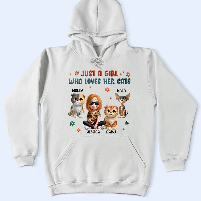 Cat Lovers,Pet Lovers,Funny,Cat Mom,Happy - Just A Girl Who Loves Her Cats - Personalized T Shirt