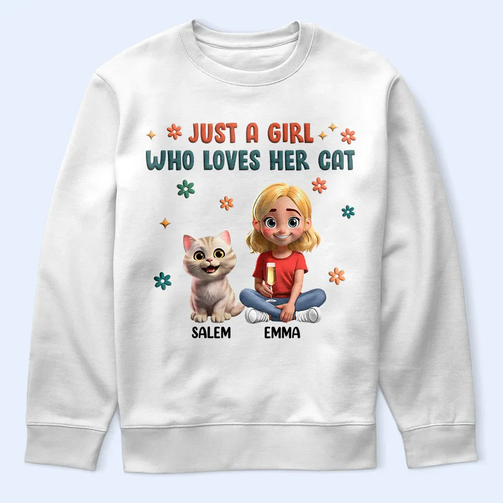 Cat Lovers,Pet Lovers,Funny,Cat Mom,Happy - Just A Girl Who Loves Her Cats - Personalized T Shirt