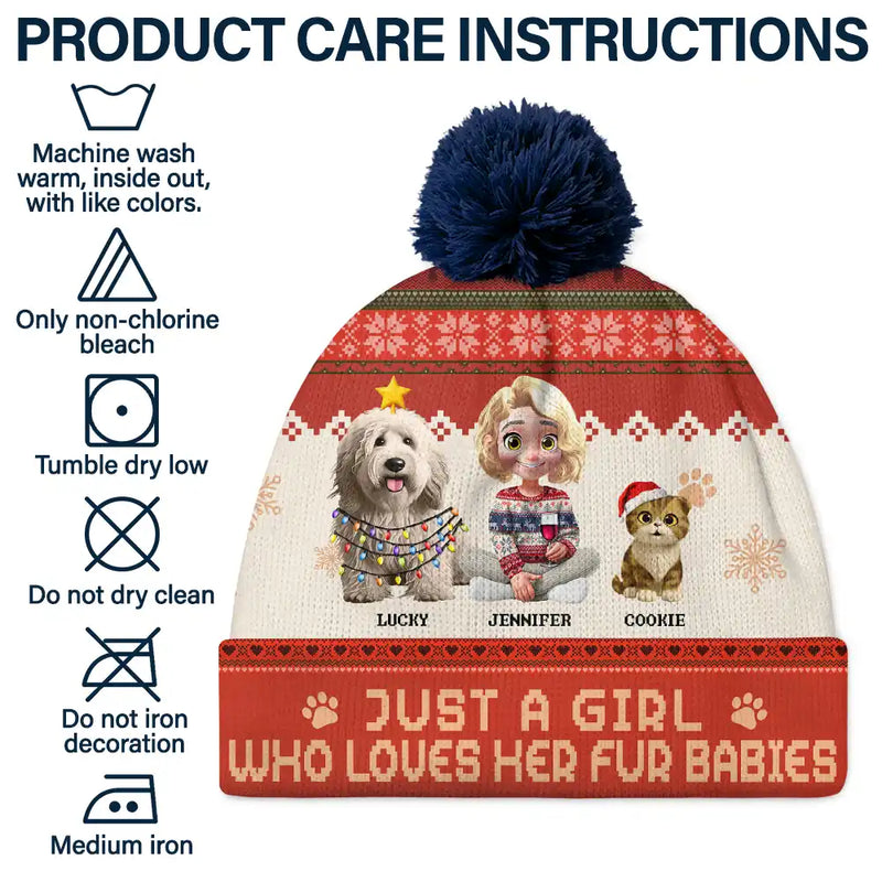 Pet Lovers,Pet Mom,Pet Dad,Dog Lovers,Dog Mom,Dog Dad,Happy,Christmas,Top Market - Just A Girl Who Loves Her Dog - Personalized Bobble Beanie Hat