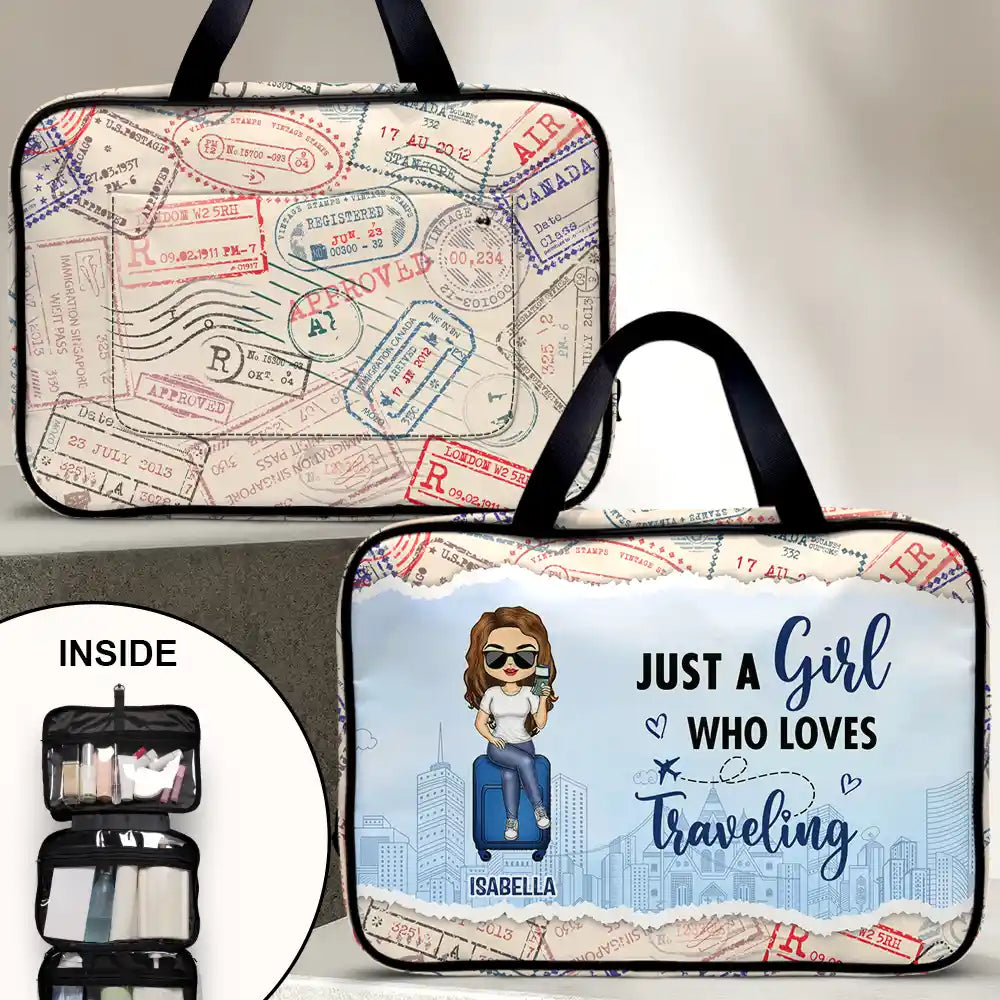 Gift For Women,Gift For Yourself,Summer,Travel,Happy - Just A Girl Who Loves Traveling - Gift For Travelers - Personalized Toiletry Bag