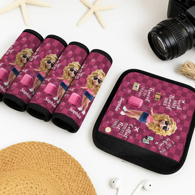 Gift For Yourself,Summer,Travel,Happy,Gift For Women,Gift For Men - Travel Is My Therapy - Personalized Luggage Handle Wrap
