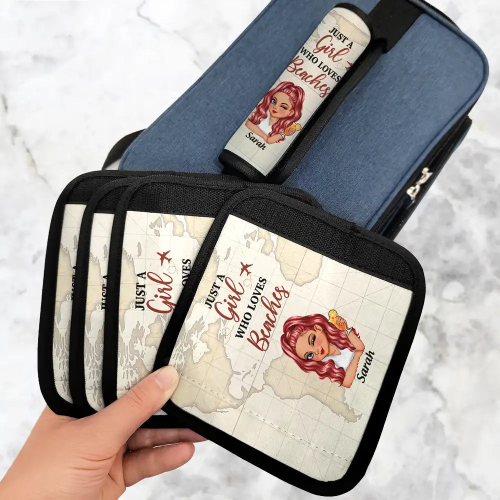 Gift For Yourself, Summer, Travel, Happy, Gift For Women, Gift For Men - Just A Girl Who Loves Traveling - Personalized Luggage Handle Wrap