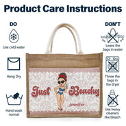 Gift For Yourself, Gift For Women, Summer, Beach, Happy - Just Beachy - Personalized Jute Tote Bag