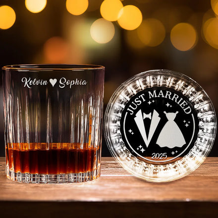 Just Married - Personalized Rocks Whiskey Glass