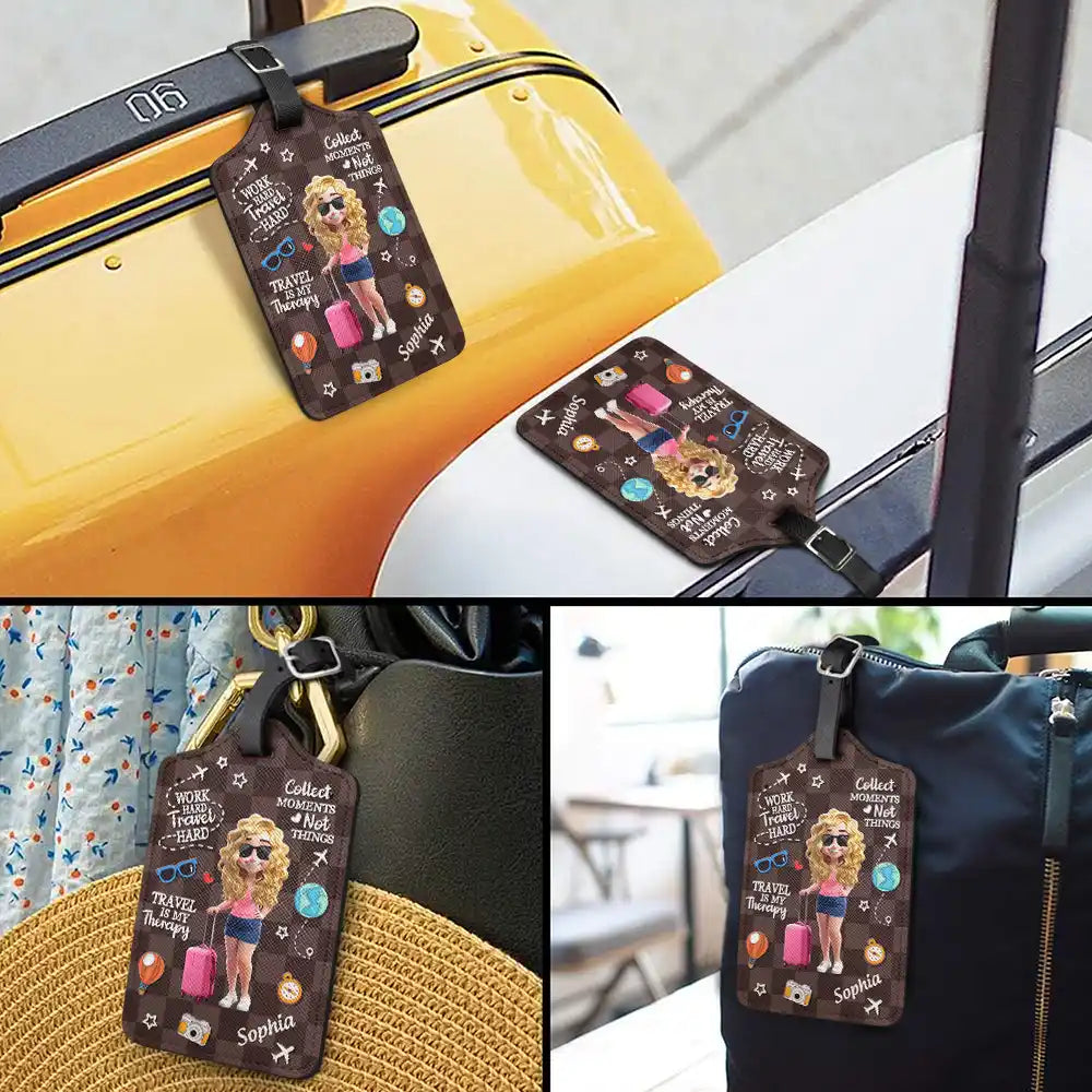 Travel, Gift For Yourself, Gift For Women, Gift For Men, Happy - Travel Is My Therapy 3D Effect - Personalized Luggage Tag