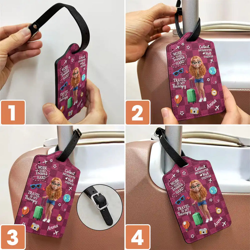 Travel, Gift For Yourself, Gift For Women, Gift For Men, Happy - Travel Is My Therapy 3D Effect - Personalized Luggage Tag