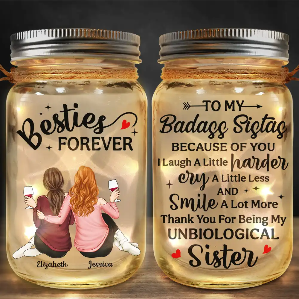 Besties Because Of You I Laugh A Little Harder - Personalized Mason Jar Light