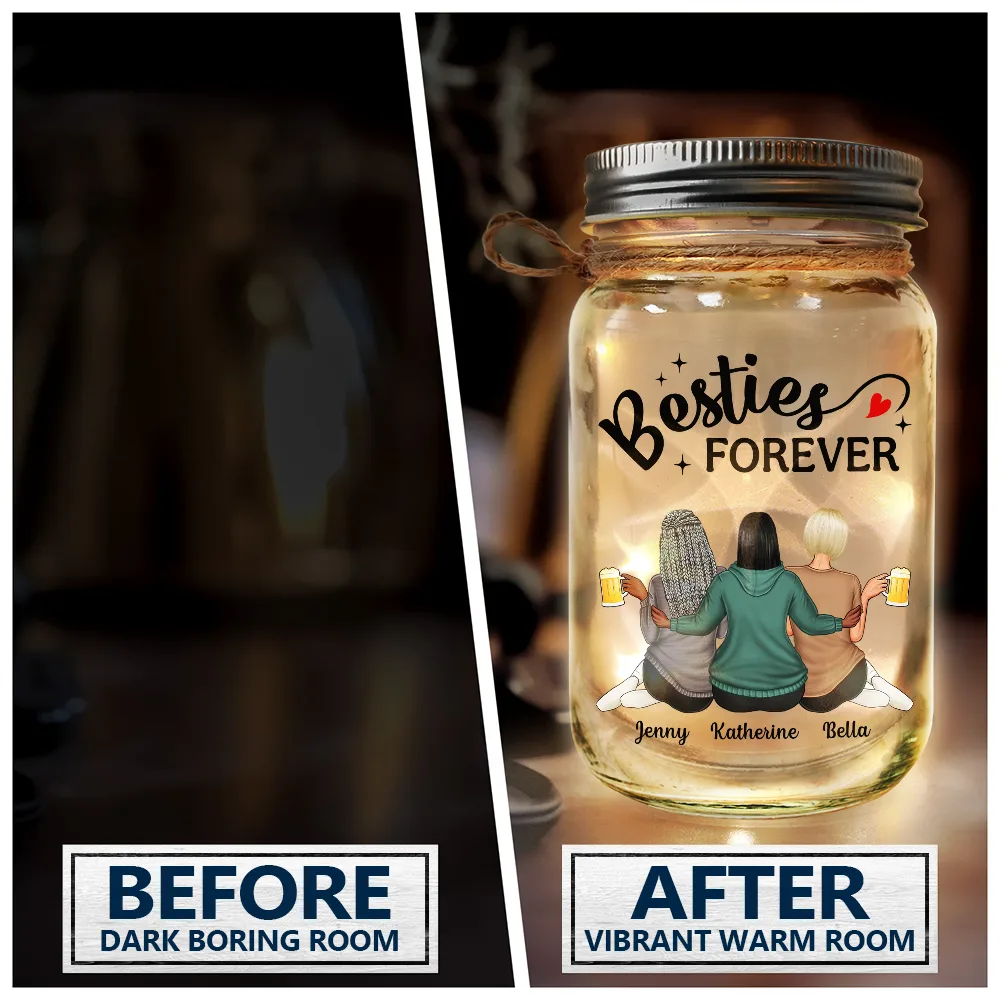 Besties Because Of You I Laugh A Little Harder - Personalized Mason Jar Light