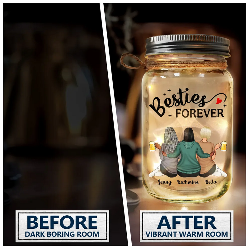 Besties Because Of You I Laugh A Little Harder - Personalized Mason Jar Light