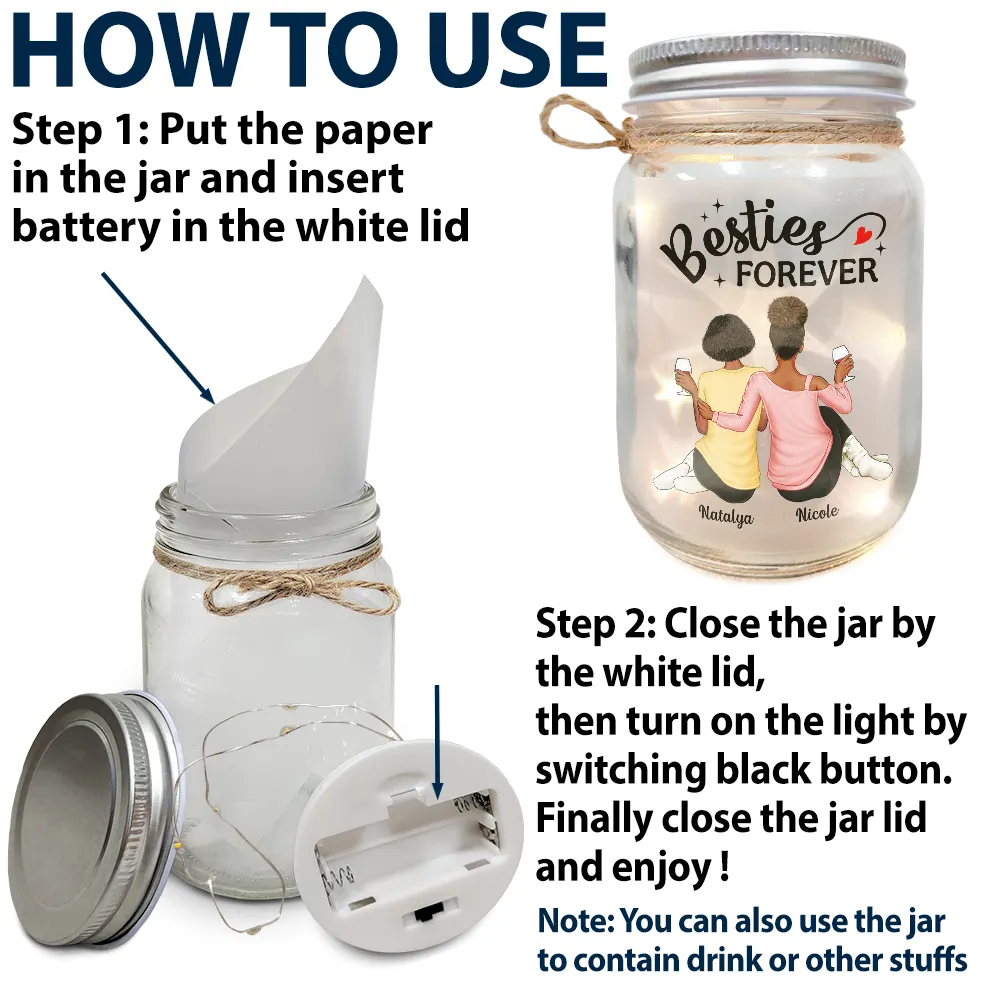 Besties Because Of You I Laugh A Little Harder - Personalized Mason Jar Light