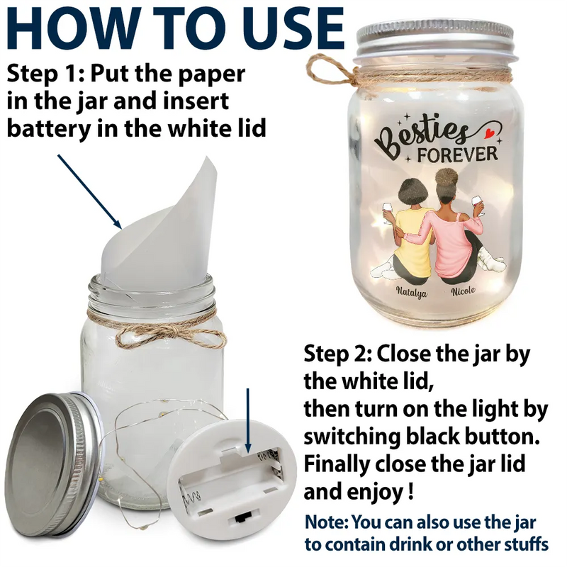 Besties Because Of You I Laugh A Little Harder - Personalized Mason Jar Light