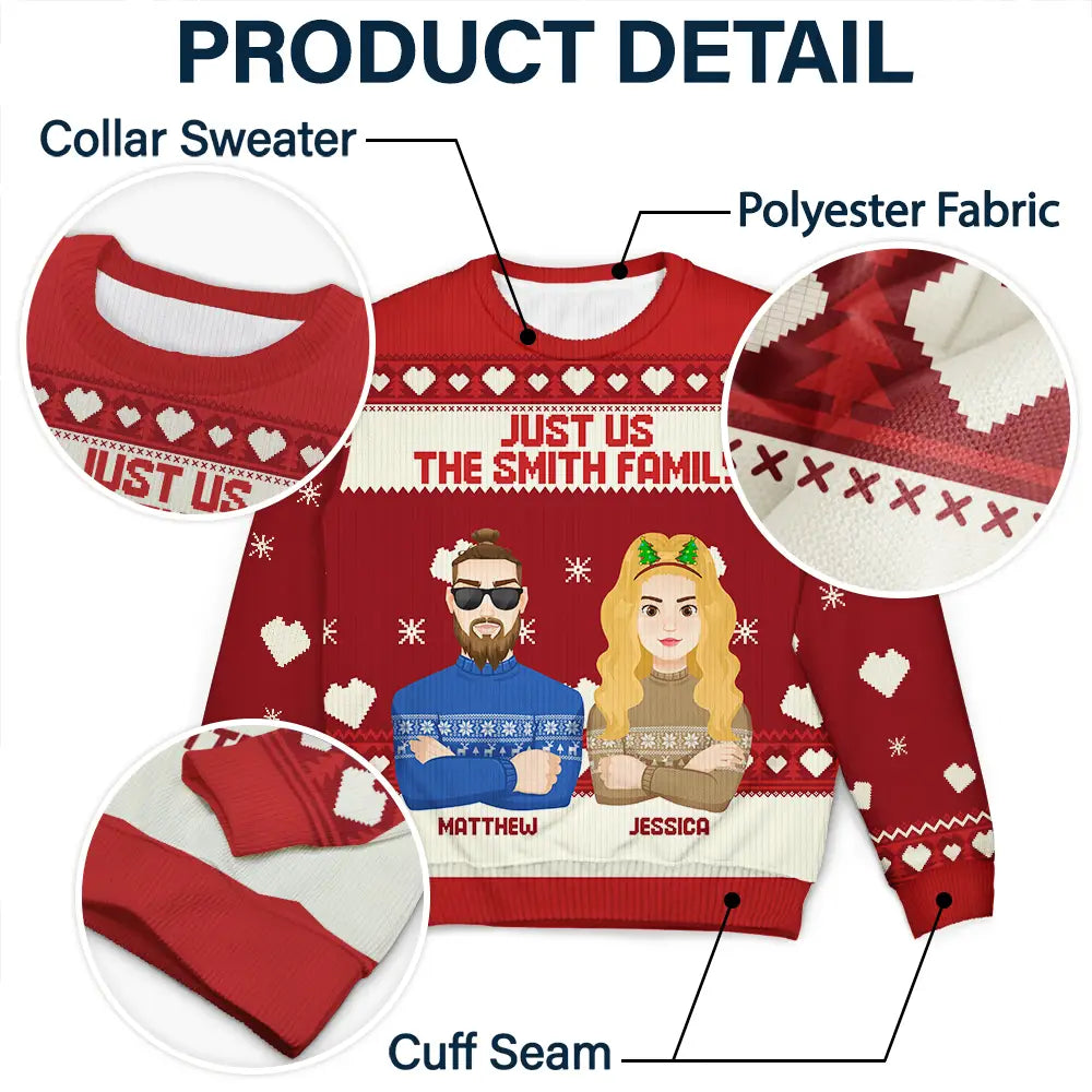Pull moche unisexe personnalisé « Just Us Family Flat Art » 