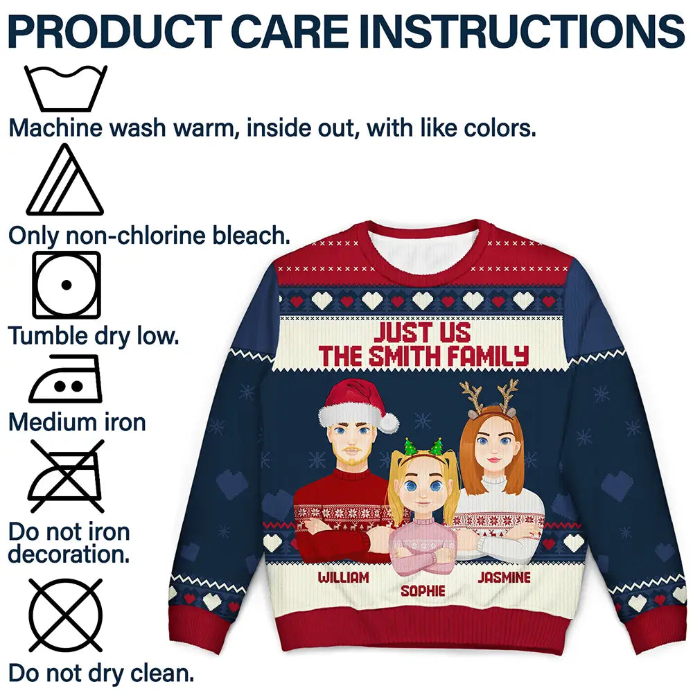 Pull moche unisexe personnalisé « Just Us Family Flat Art » 