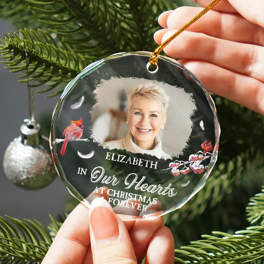 Custom Photo First Christmas In Heaven - Personalized Circle Glass Ornament