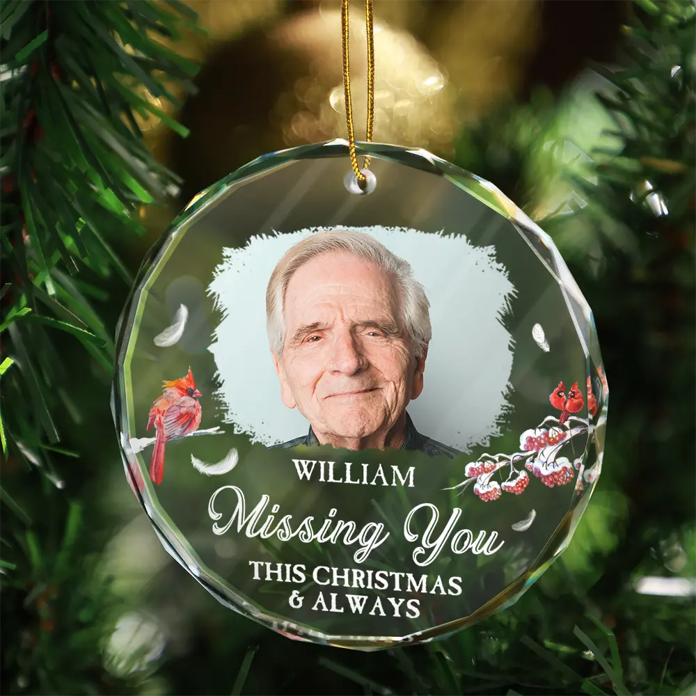 Custom Photo First Christmas In Heaven - Personalized Circle Glass Ornament