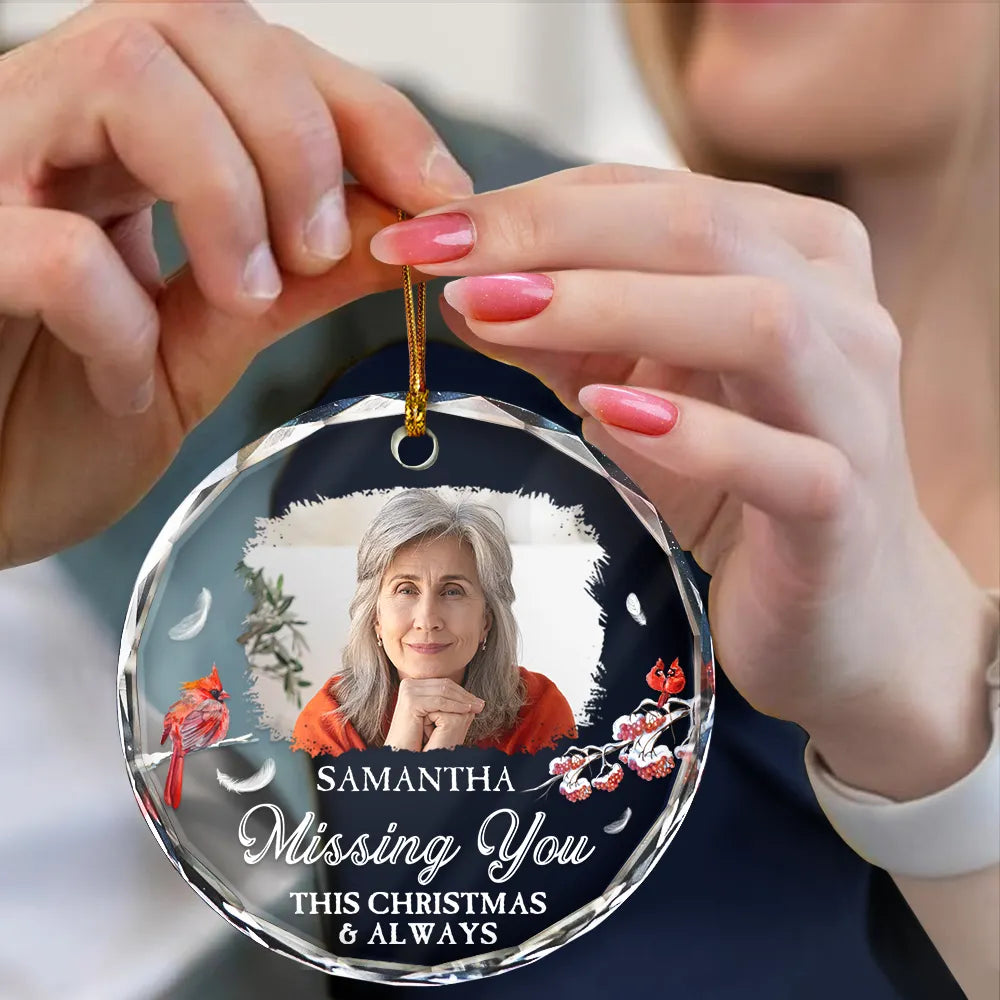 Custom Photo First Christmas In Heaven - Personalized Circle Glass Ornament