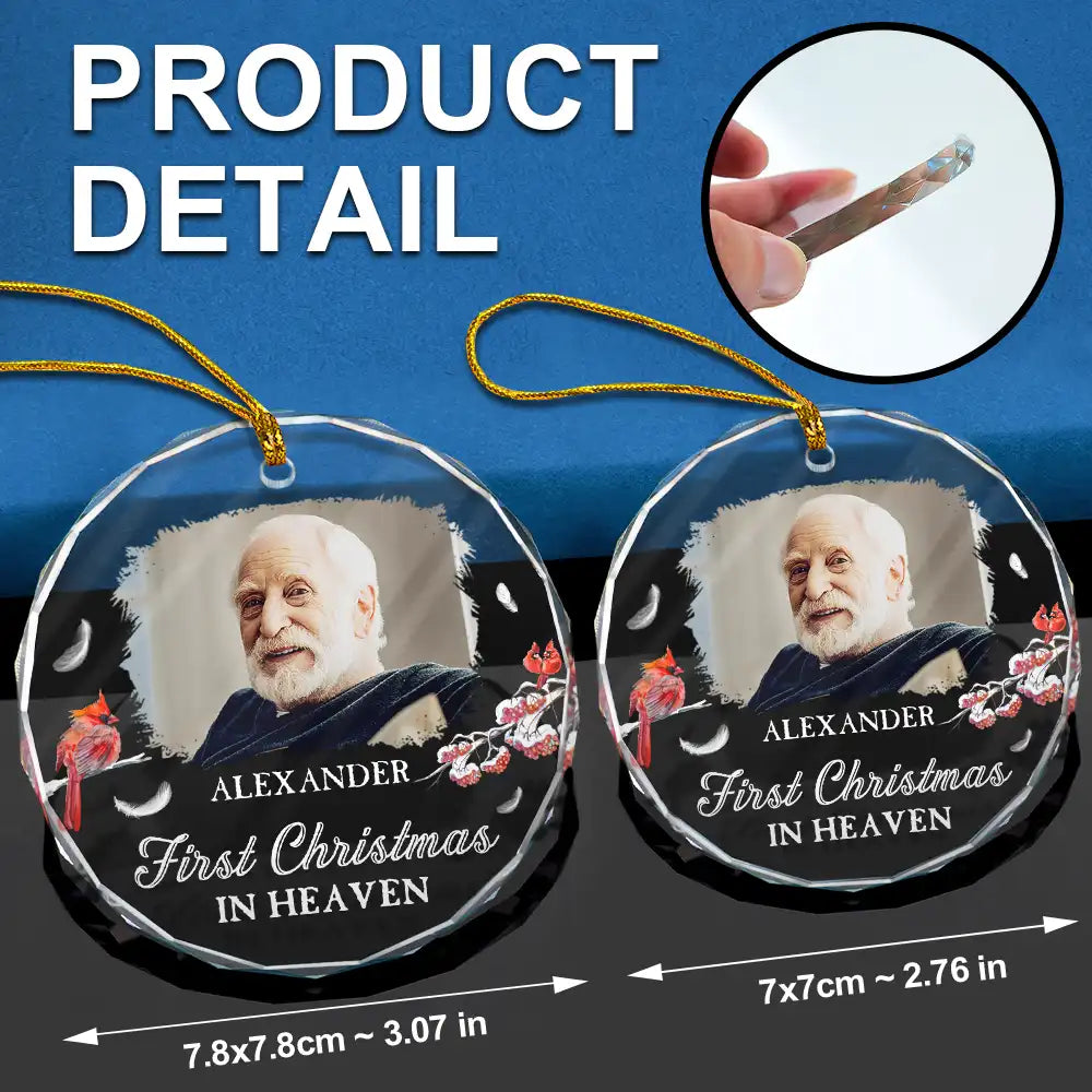 Custom Photo First Christmas In Heaven - Personalized Circle Glass Ornament