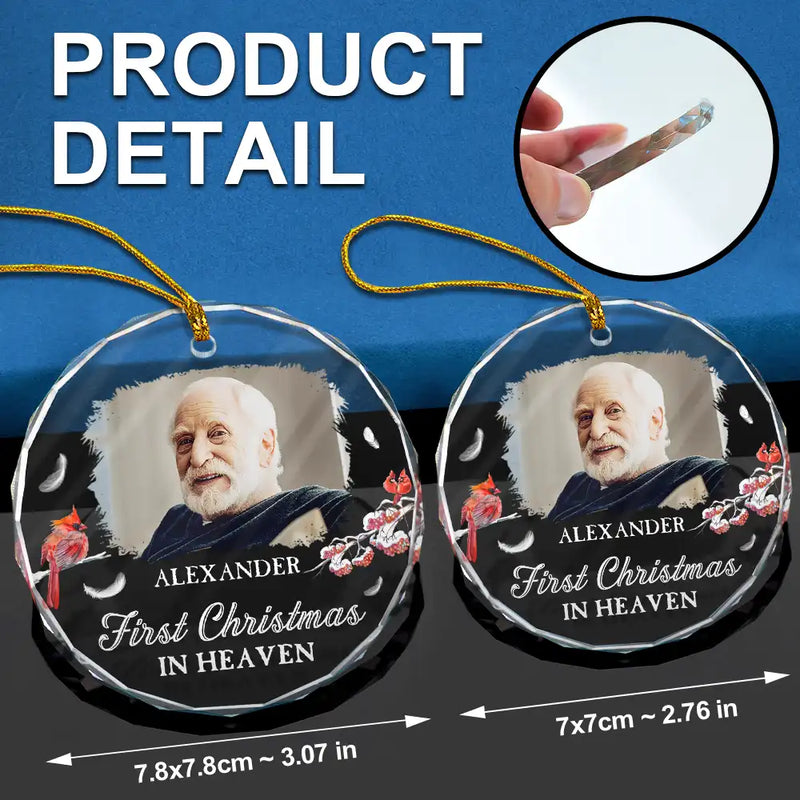 Photo personnalisée Premier Noël au paradis - Décoration en verre circulaire personnalisée 