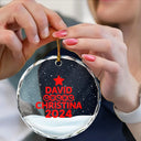 Christmas Tree Family Bestie Coworker Custom Name - Personalized Circle Glass Ornament