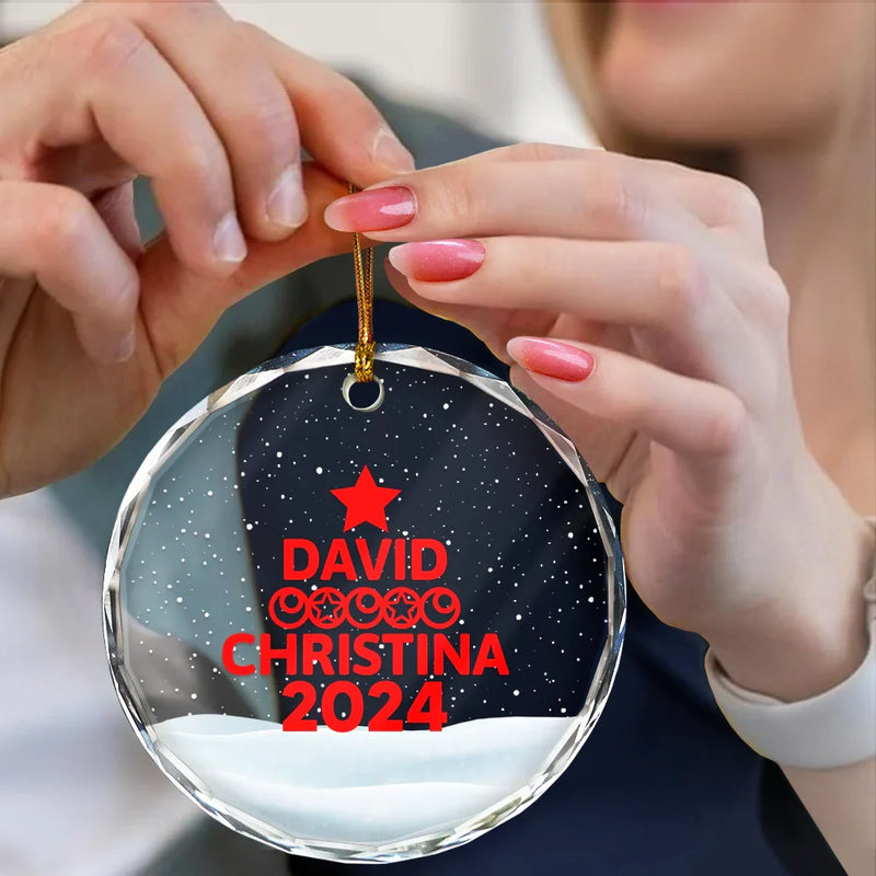 Christmas Tree Family Bestie Coworker Custom Name - Personalized Circle Glass Ornament