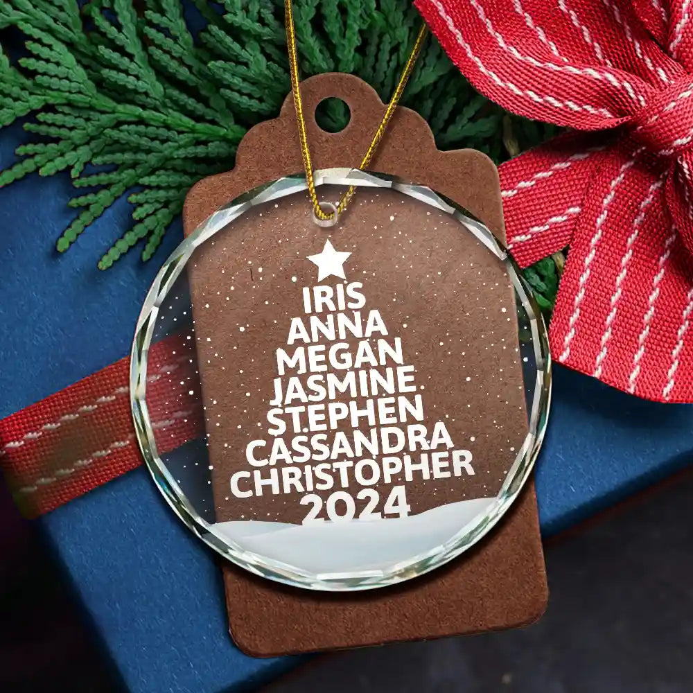 Christmas Tree Family Bestie Coworker Custom Name - Personalized Circle Glass Ornament