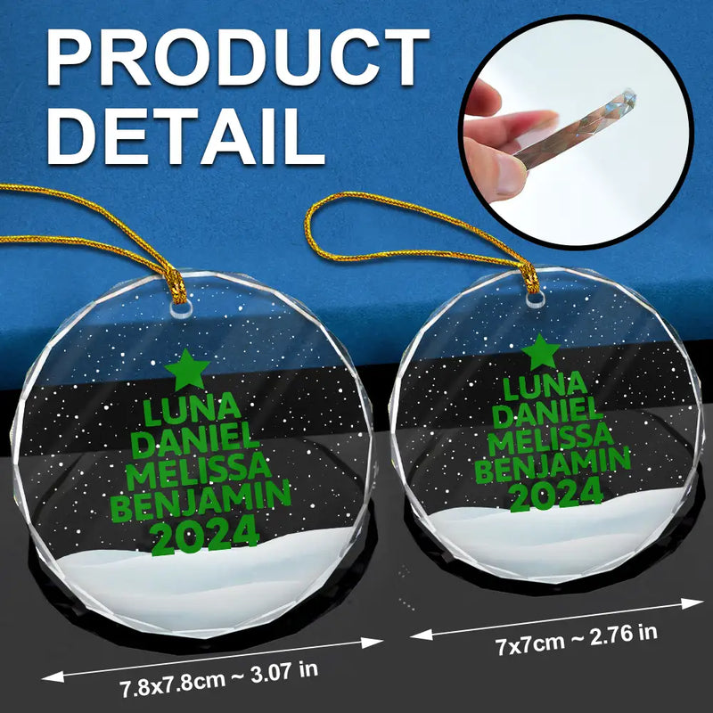 Christmas Tree Family Bestie Coworker Custom Name - Personalized Circle Glass Ornament