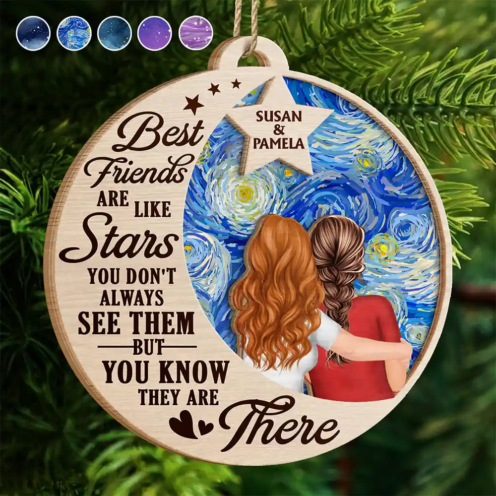 Best Friends Are Like Stars - Personalized 2-Layered Wooden Ornament