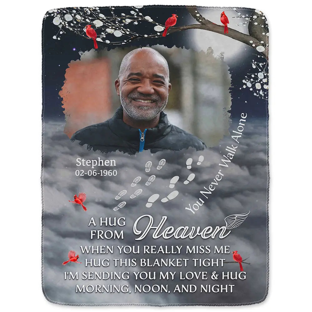 Memorial, Family - Custom Photo Memorial You Never Walk Alone - Personalized Fleece Blanket, Sherpa Blanket