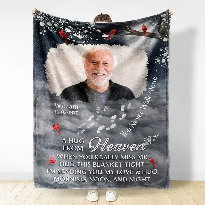 Memorial, Family - Custom Photo Memorial You Never Walk Alone - Personalized Fleece Blanket, Sherpa Blanket