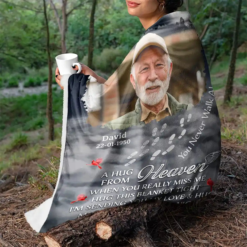 Memorial, Family - Custom Photo Memorial You Never Walk Alone - Personalized Fleece Blanket, Sherpa Blanket
