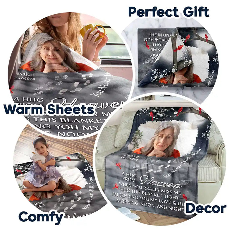 Memorial, Family - Custom Photo Memorial You Never Walk Alone - Personalized Fleece Blanket, Sherpa Blanket