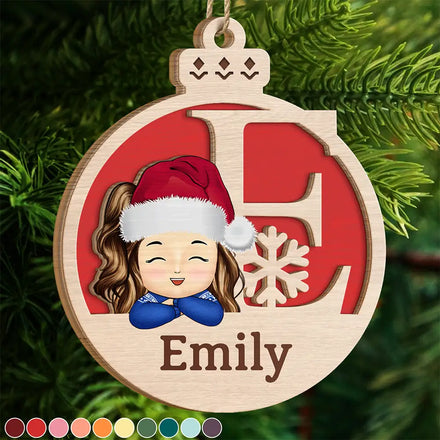 Monogramme de Noël pour enfants - Décoration en bois personnalisée à 2 couches 