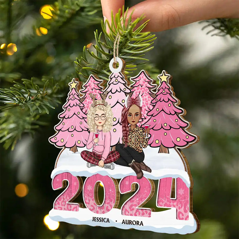 Gift For Bestie, Sisters - 2024 Christmas Sisters Besties Forever - Personalized Wooden Cutout Ornament