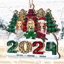 Gift For Bestie, Sisters - 2024 Christmas Sisters Besties Forever - Personalized Wooden Cutout Ornament