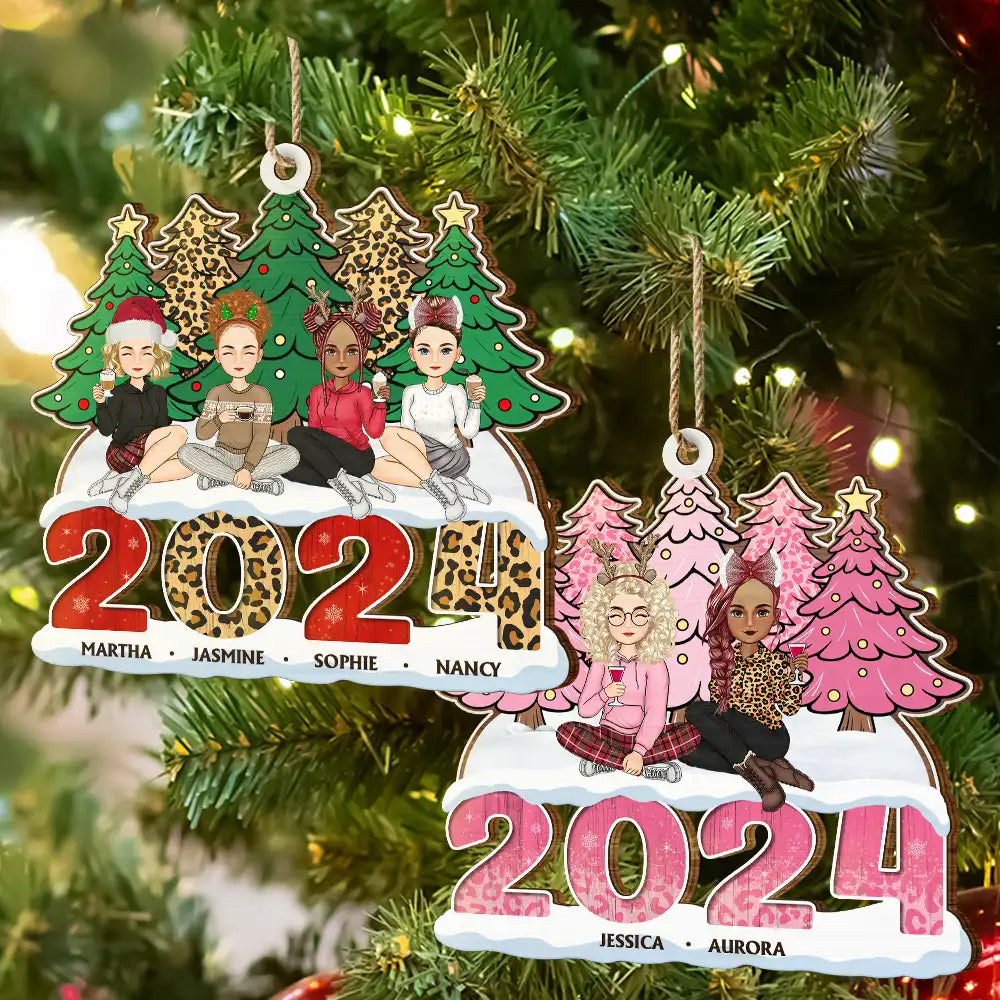 Gift For Bestie, Sisters - 2024 Christmas Sisters Besties Forever - Personalized Wooden Cutout Ornament