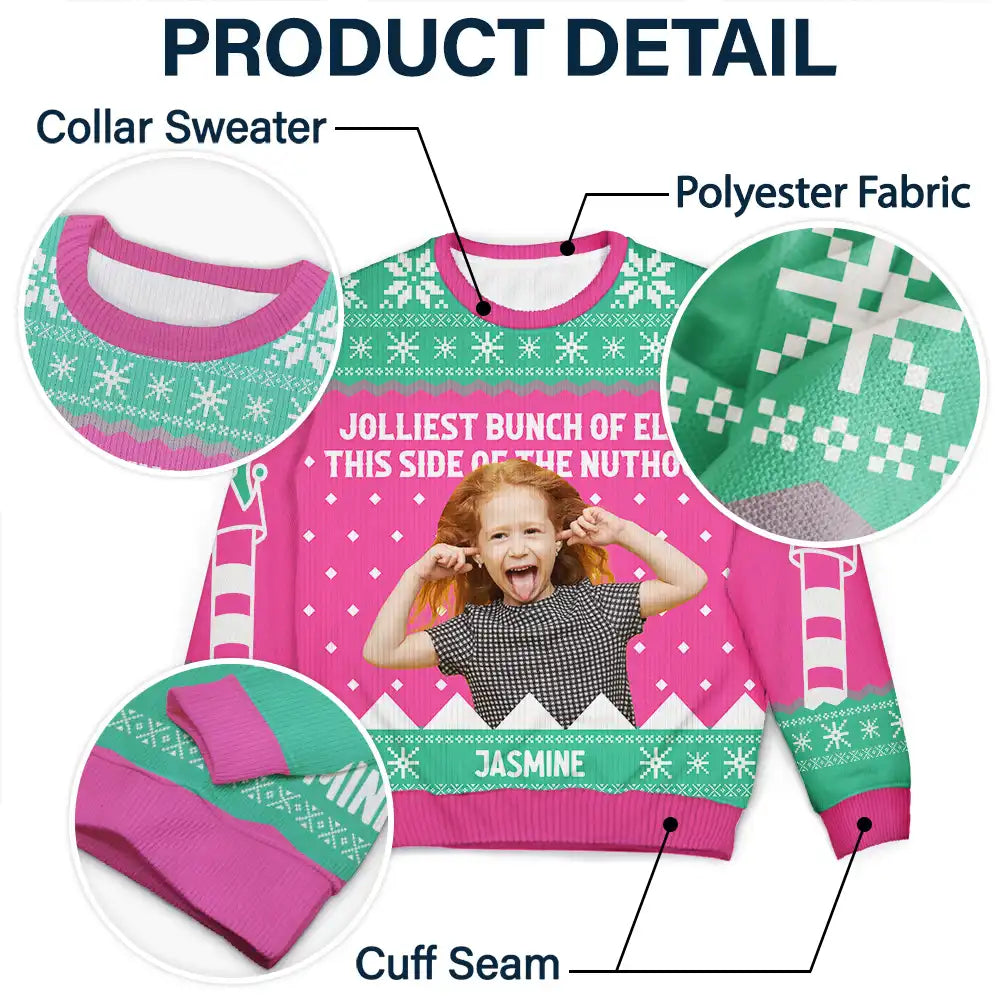 Gift For Couples, Gift For Mother, Gift For Father, Gift For Kids, Family, Parents - Custom Photo Jolliest Bunch Of Elves - Personalized Unisex Ugly Sweater