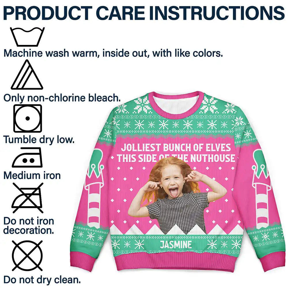 Gift For Couples, Gift For Mother, Gift For Father, Gift For Kids, Family, Parents - Custom Photo Jolliest Bunch Of Elves - Personalized Unisex Ugly Sweater
