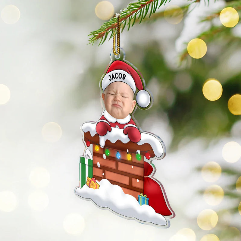 New baby - Custom Photo Christmas Santa Baby Down The Chimney - Personalized Cutout Acrylic Ornament