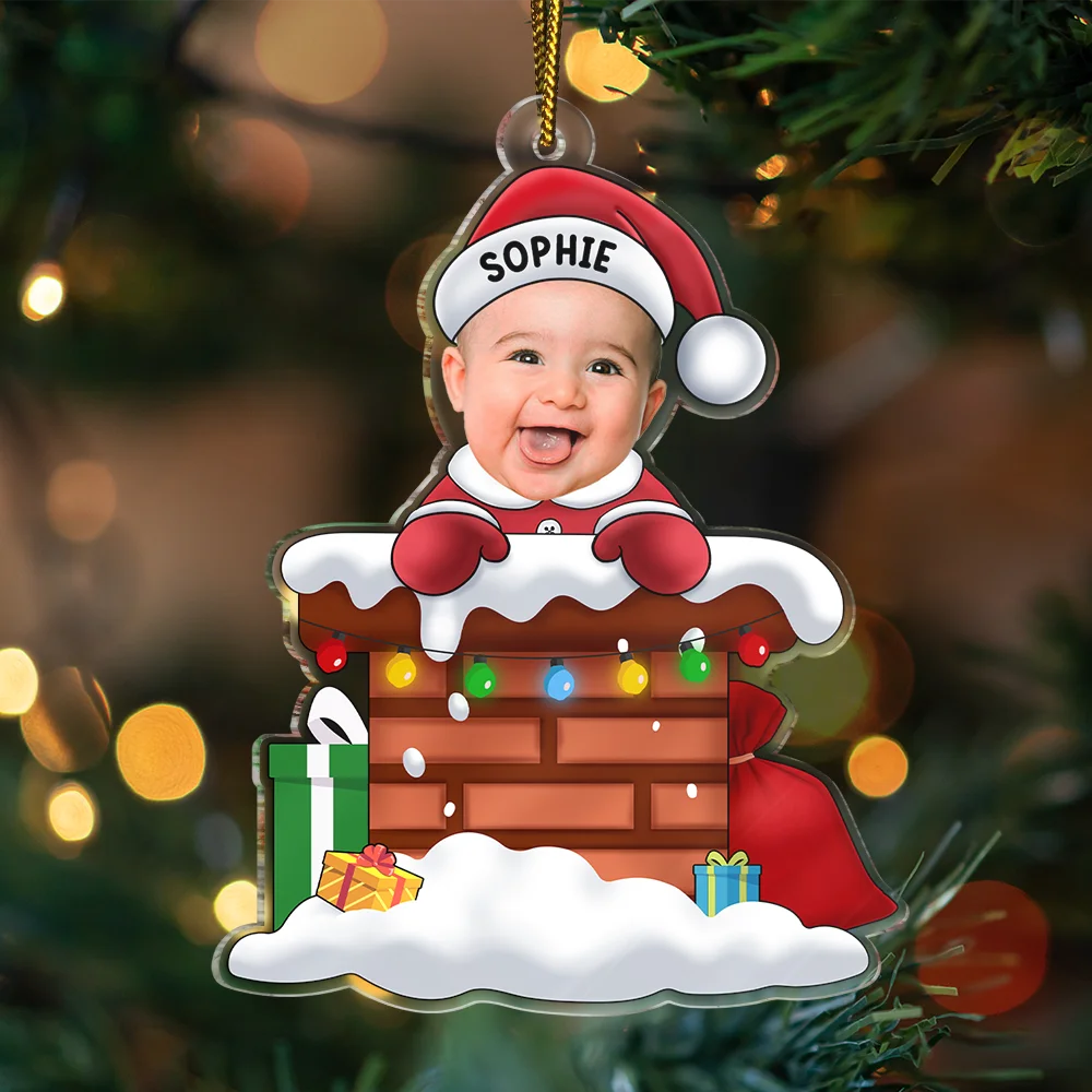 New baby - Custom Photo Christmas Santa Baby Down The Chimney - Personalized Cutout Acrylic Ornament