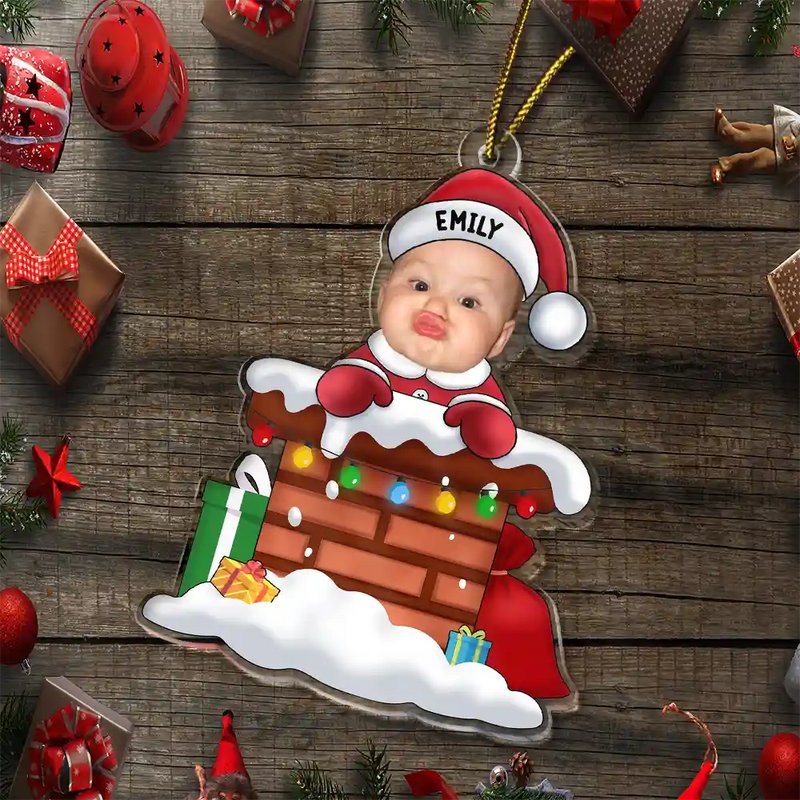 New baby - Custom Photo Christmas Santa Baby Down The Chimney - Personalized Cutout Acrylic Ornament