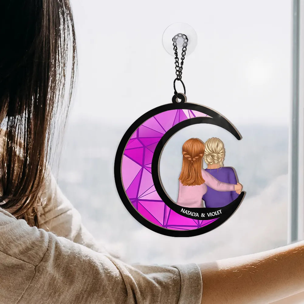 Gift For Bestie, Sisters - Sisters Besties Love You To The Moon - Personalized Window Hanging Suncatcher Ornament