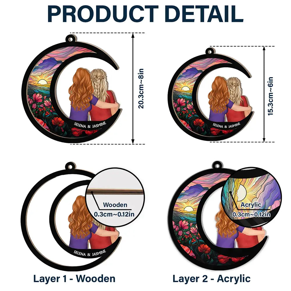 Gift For Bestie, Sisters - Sisters Besties Love You To The Moon - Personalized Window Hanging Suncatcher Ornament