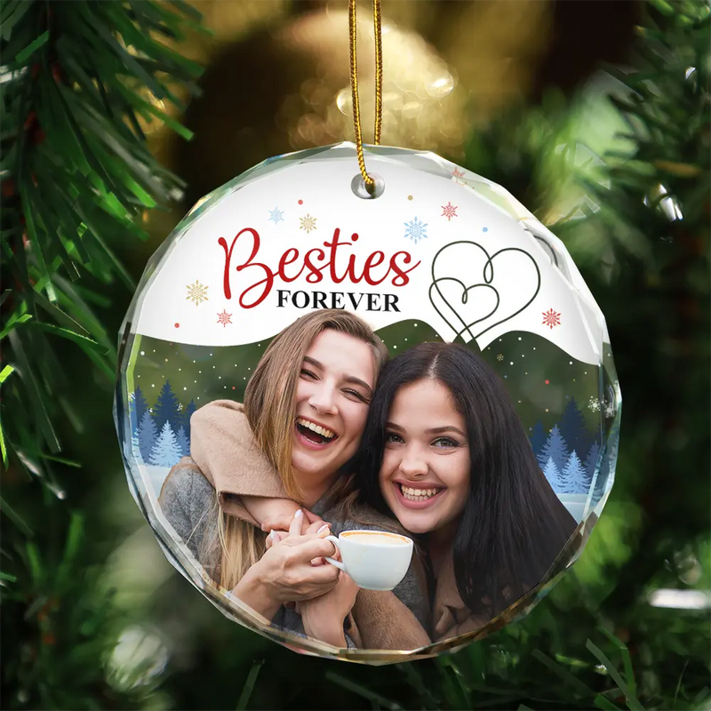 Family, Gift For Bestie, Gift For Sisters, Gift For Brothers, Gift For Sibling - Custom Photo Friends Sisters Brothers Family Forever - Personalized Circle Glass Ornament