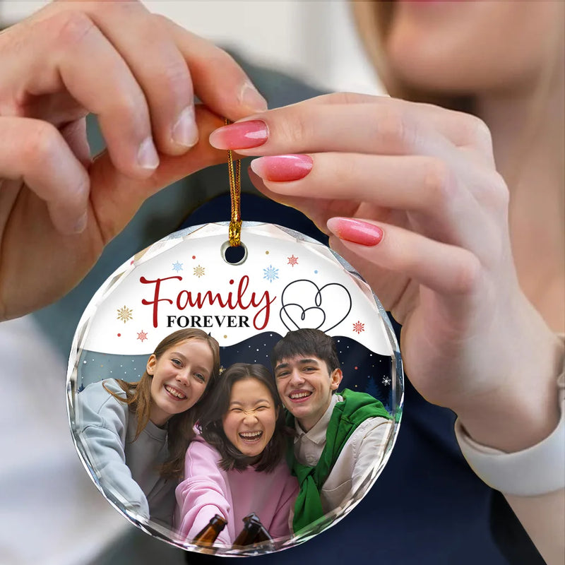Family, Gift For Bestie, Gift For Sisters, Gift For Brothers, Gift For Sibling - Custom Photo Friends Sisters Brothers Family Forever - Personalized Circle Glass Ornament