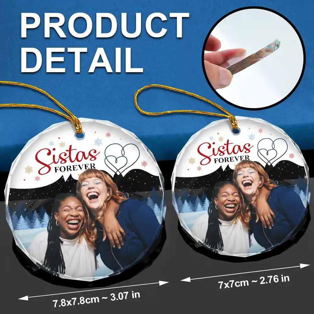 Family, Gift For Bestie, Gift For Sisters, Gift For Brothers, Gift For Sibling - Custom Photo Friends Sisters Brothers Family Forever - Personalized Circle Glass Ornament