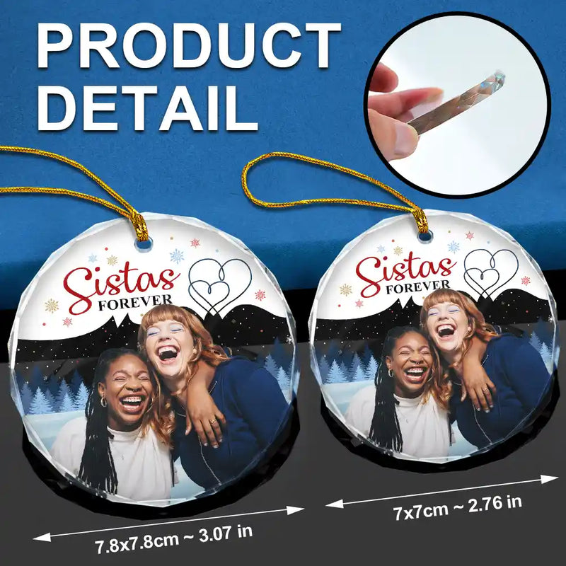 Family, Gift For Bestie, Gift For Sisters, Gift For Brothers, Gift For Sibling - Custom Photo Friends Sisters Brothers Family Forever - Personalized Circle Glass Ornament