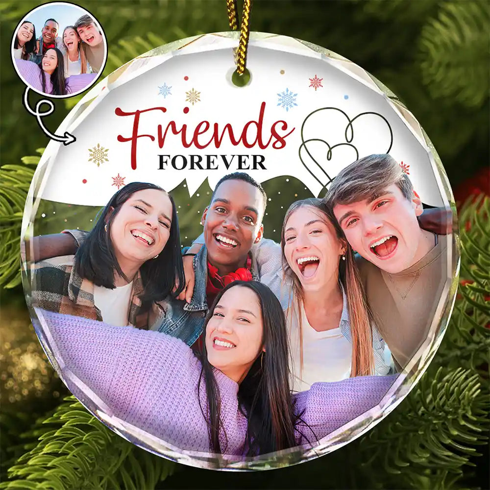 Custom Photo Friends Sisters Brothers Family Forever - Personalized Circle Glass Ornament
