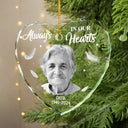 Memorial, Family - Custom Photo Memorial Always In Our Heart - Personalized Glass Ornament